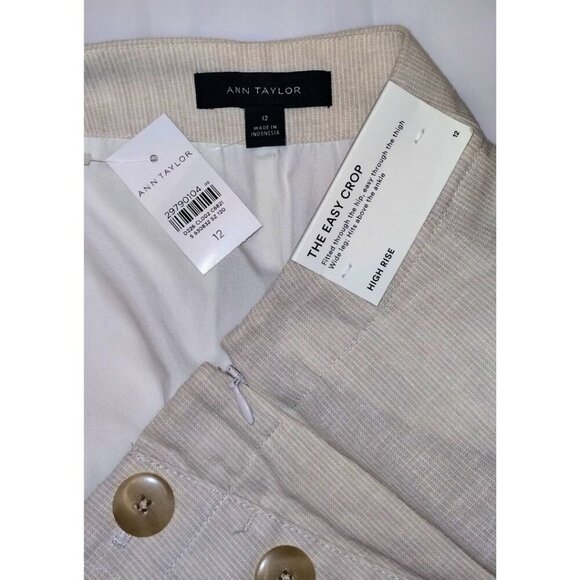 Ann Taylor "The Easy Crop" High Rise Tan/White Pinstripe Linen Blend Slacks - Picture 5 of 7